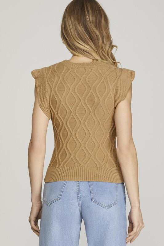Taupe Ruffle Sleeve Sweater