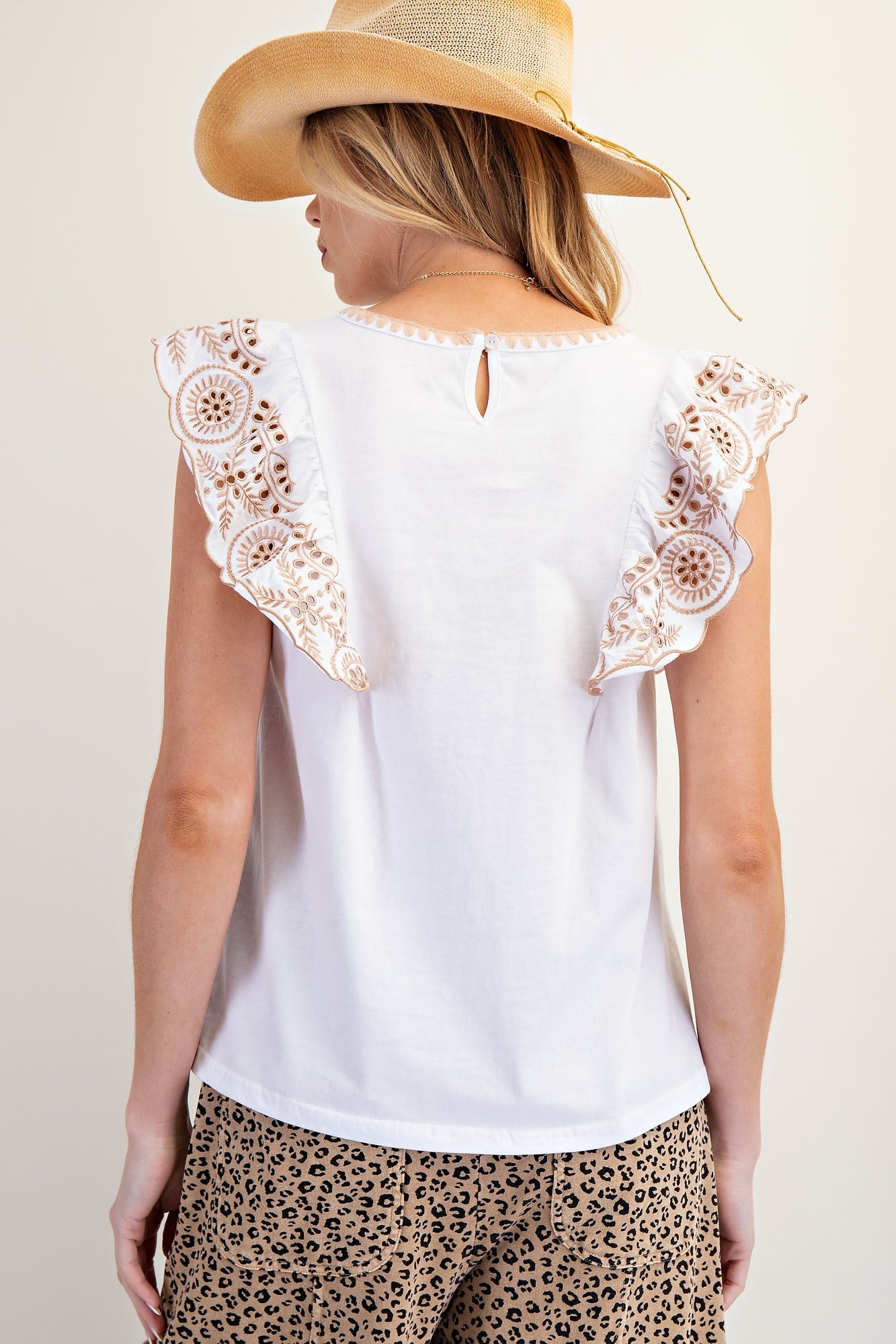 White Embroidered Cap Sleeve Top