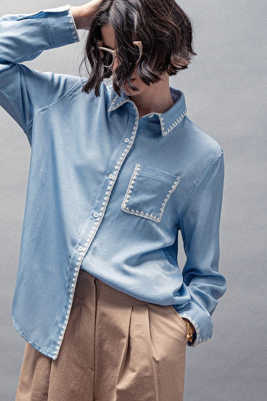Silky Denim Scalloped Shirt