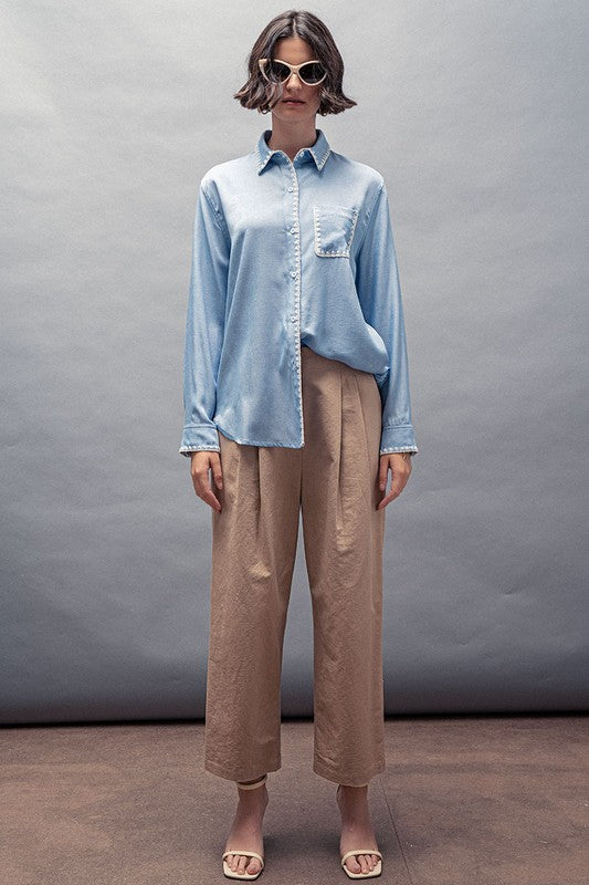 Silky Denim Scalloped Shirt