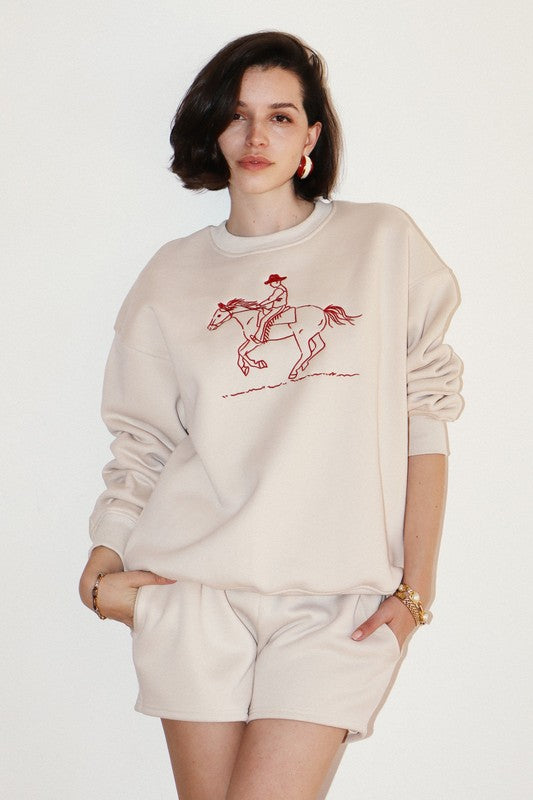 Almond Embroidered Cowboy Sweatshirt