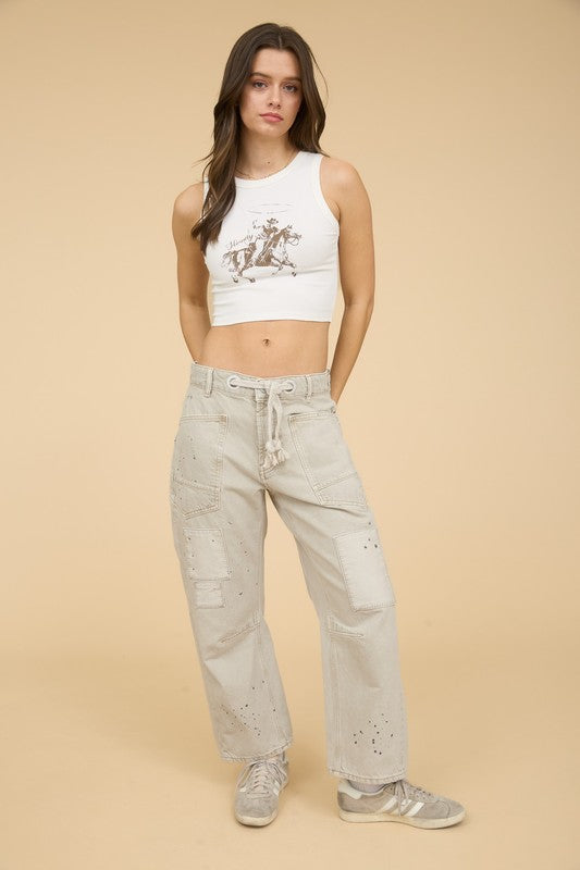 Western Print Howdy Sleeveless Crop Top