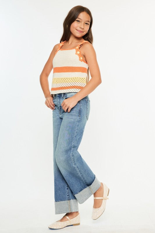 KanCan Youth High Rise Crop Wide Leg Jeans