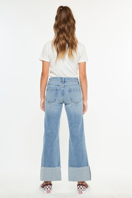 Kancan Girls Mid Rise Wide Flare Jeans