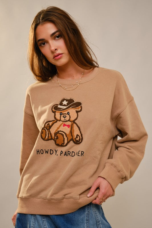 Taupe Chenille Western Teddy Sweatshirt