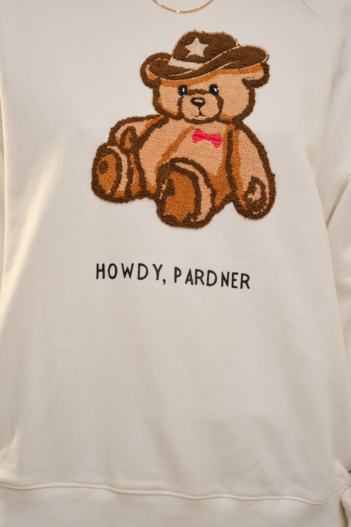 Off White Chenille Western Teddy Sweatshirt