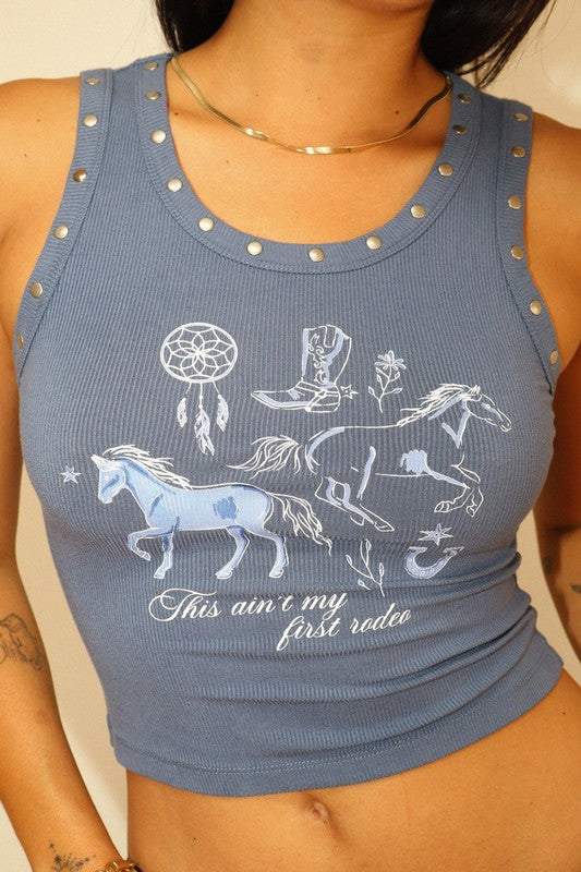 Rodeo Studded Tank- Denim