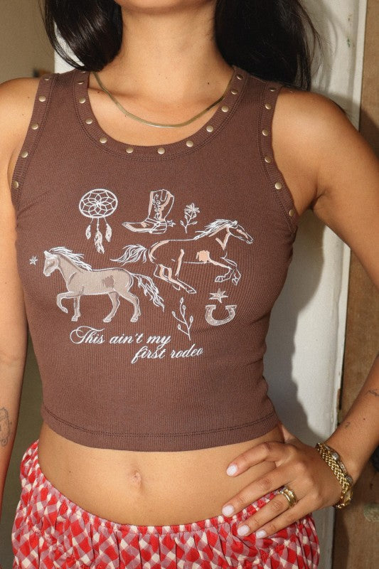 Rodeo Studded Tank- Coffee