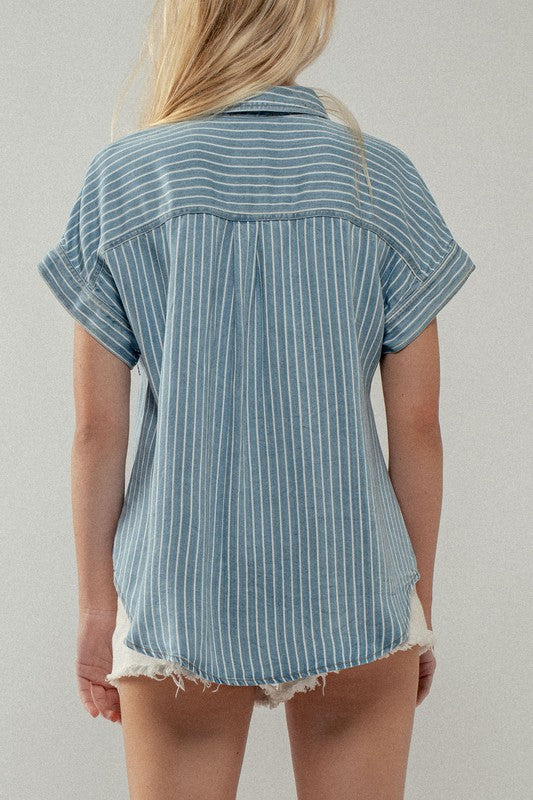Blue Pinstripe Button Up Summer Top