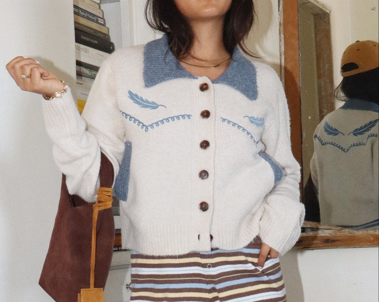 Feather Embroidered Cardigan
