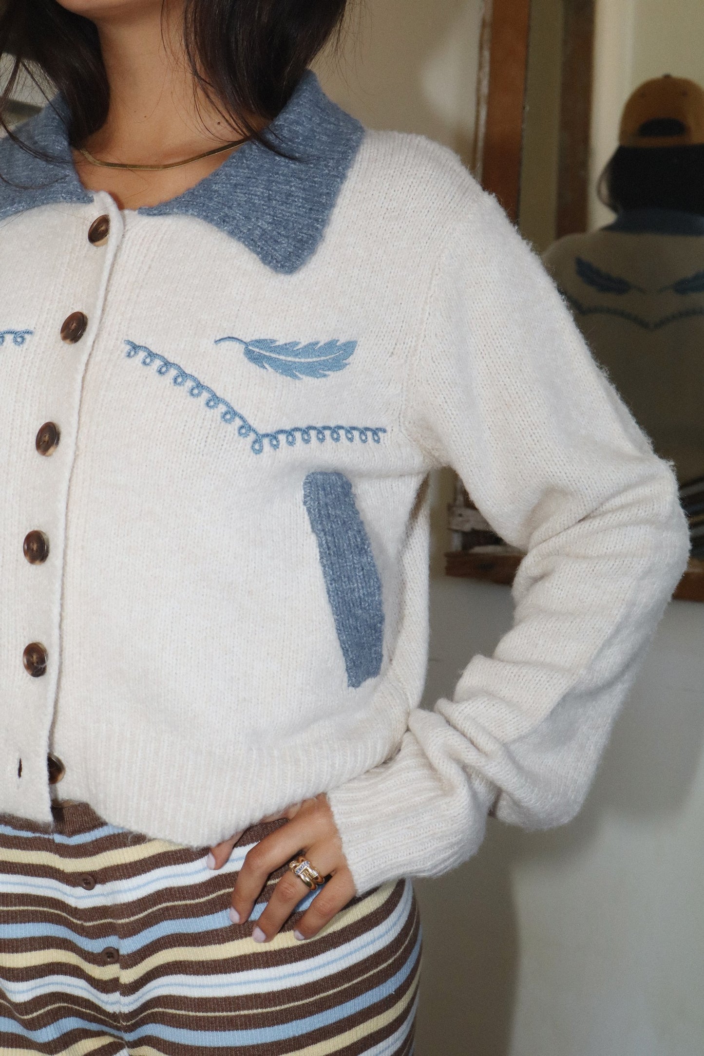 Feather Embroidered Cardigan