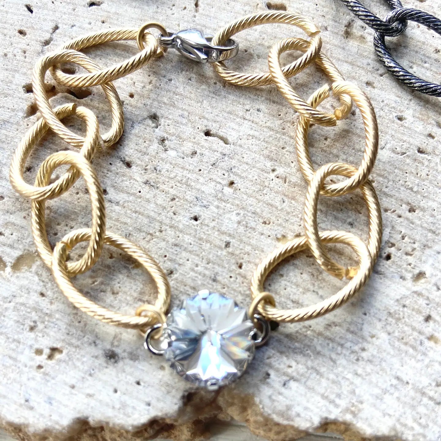 Gold Chunky Chain & Swarovski Bracelet