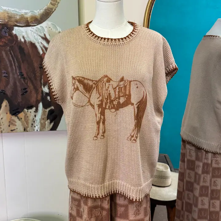 Cowpony Short Sleeve Sweater Vest