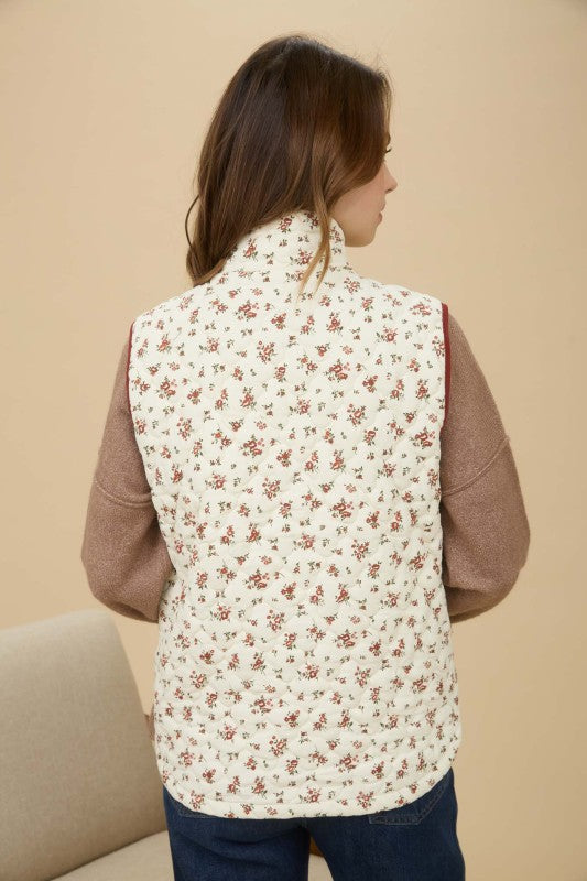 Floral Quilted Zip Up Puffer Vest
