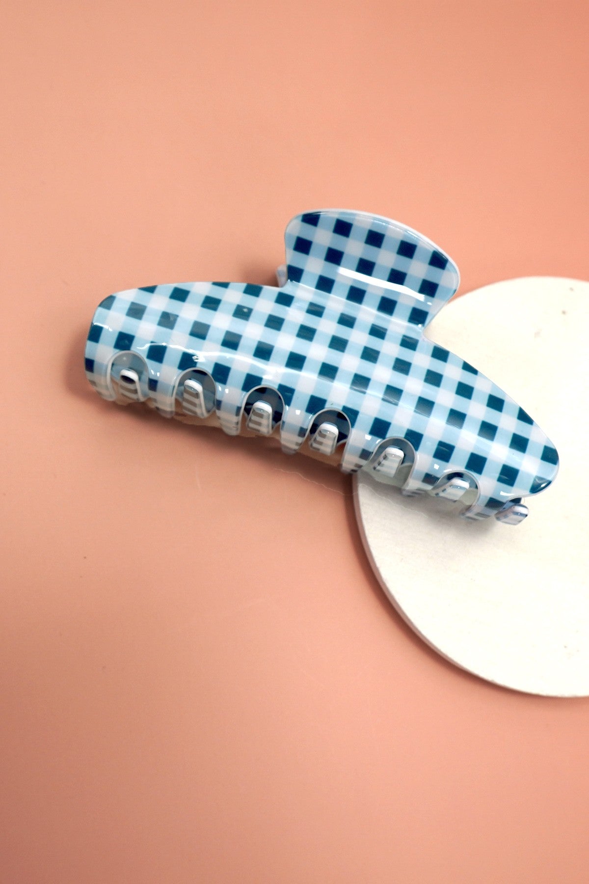 Jumbo Oval Hair Claw Clip- Blue Plaid