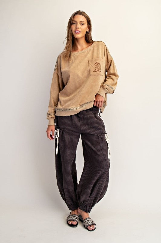 Mocha Mineral Washed Western Sweatshirt