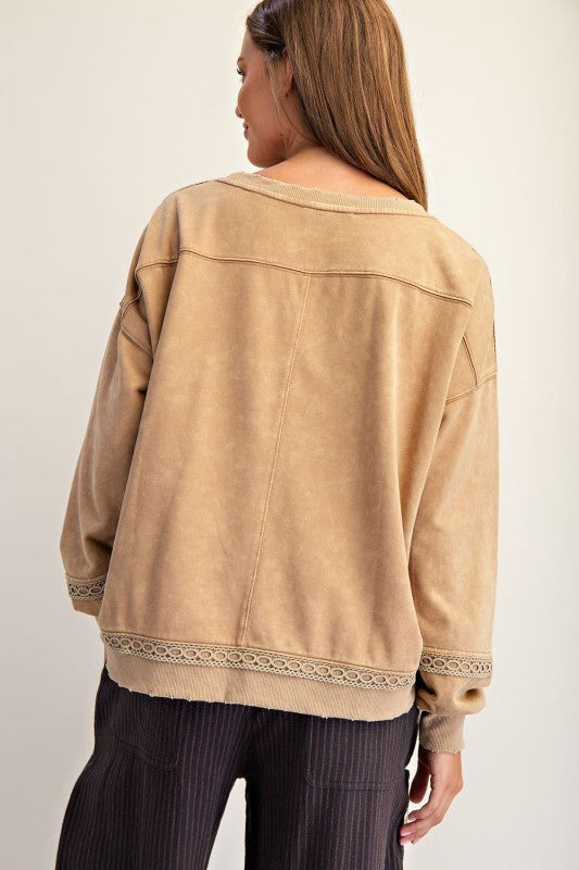 Mocha Mineral Washed Western Sweatshirt