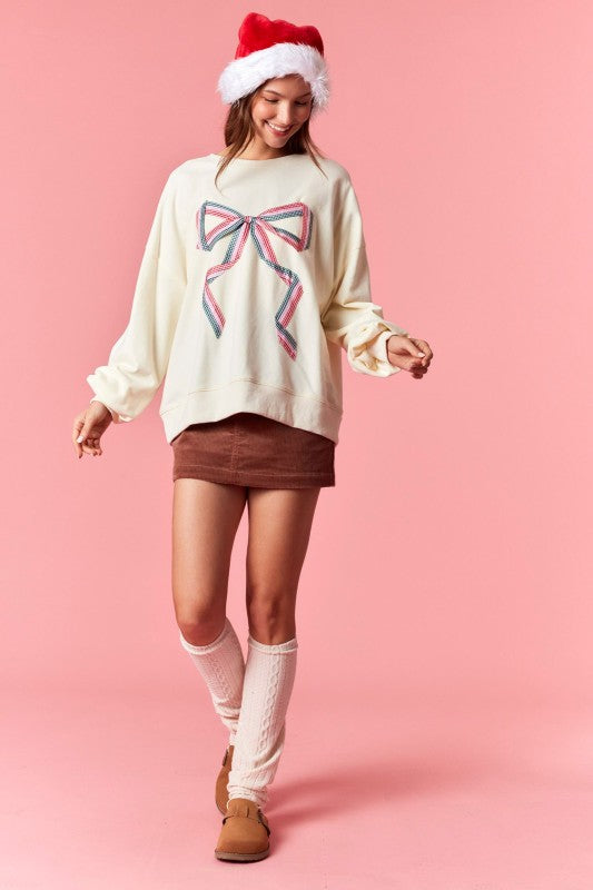 Ivory Gingham Bow Detail Sweatshirt