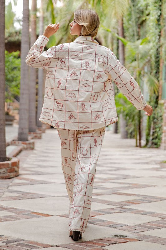 Embroidered Western Grid Button Down Shirt