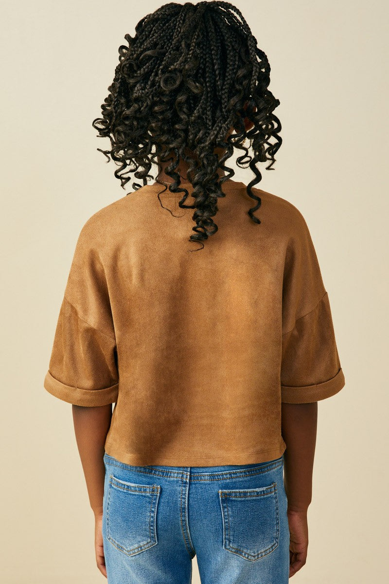 Girls Horseshoe Patched Suede T Shirt