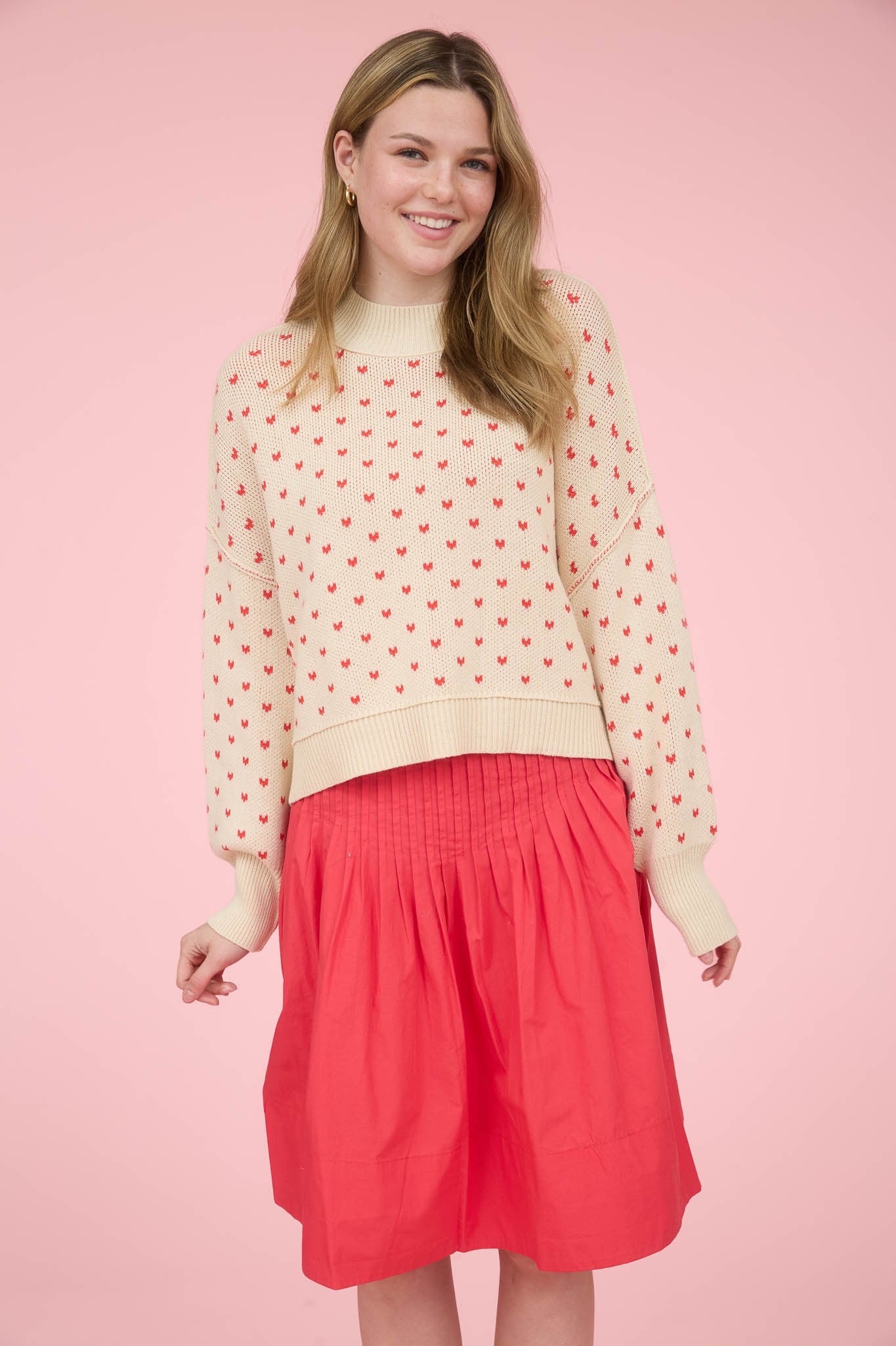 Heart Pattern Drop Shoulder Sweater