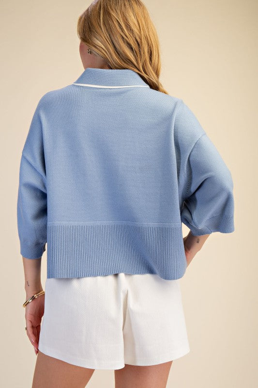 Blue Collar Contrast Drop Shoulder Sweater