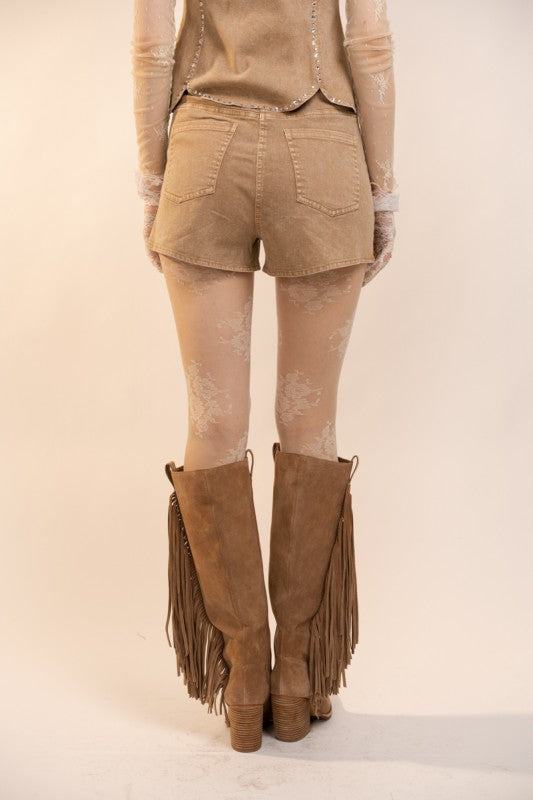 Taupe Rhinestone Embellished Vest & Short Set