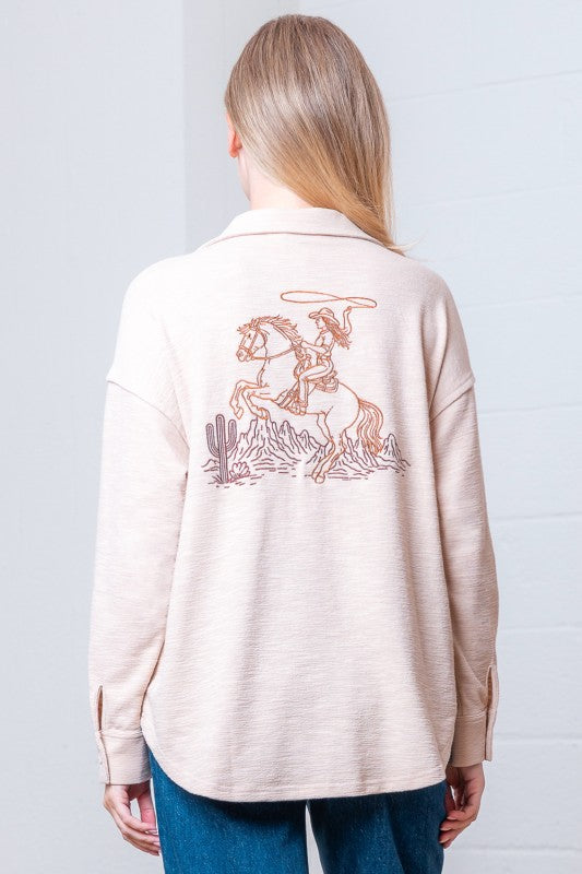 Western Motive Embroidered Oversized Shirt
