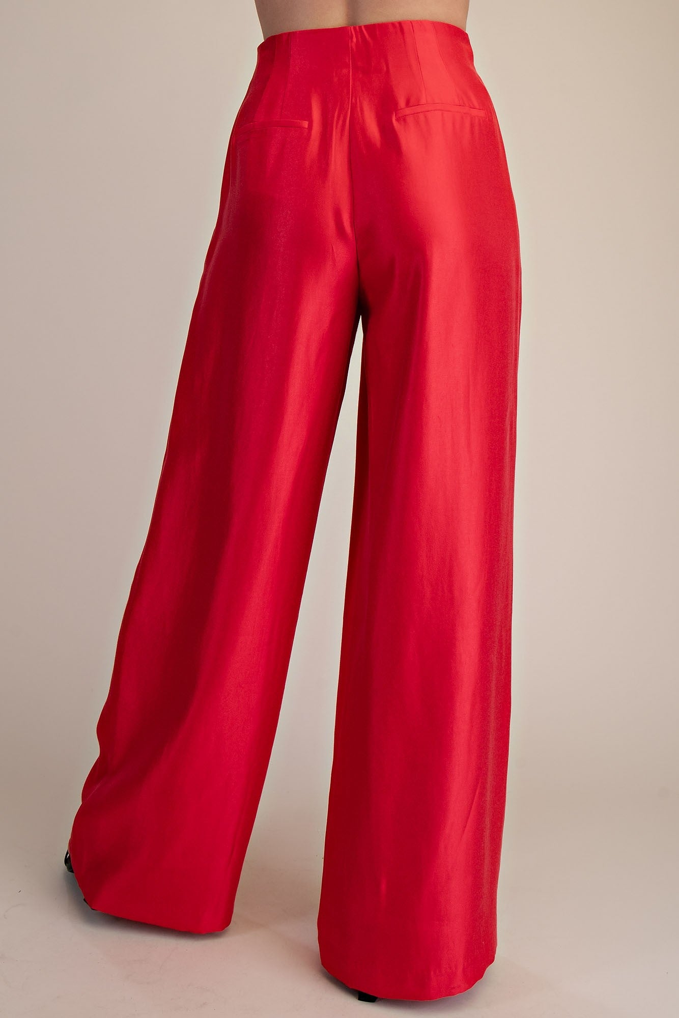 Red Pleated High Waisted Pants