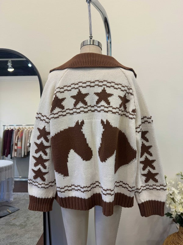 Star, Horse, & Horseshoe Open Cardigan