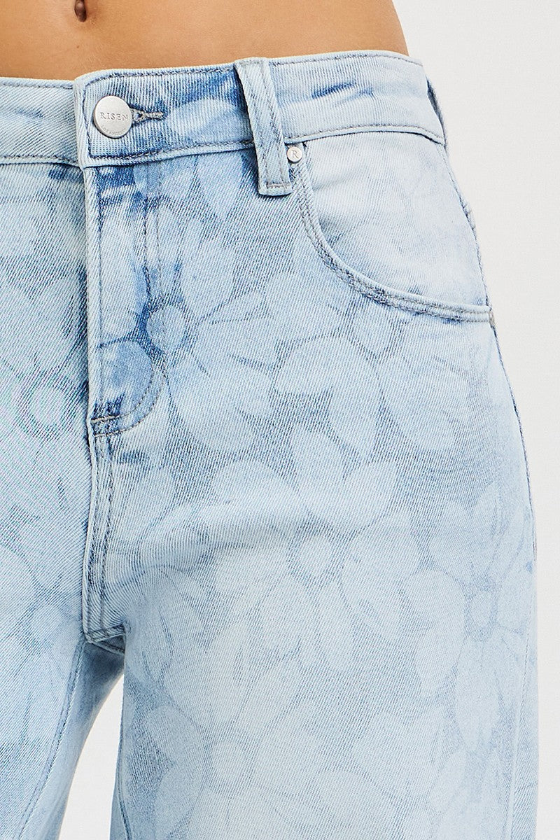 Risen High Rise Wide Baggy Floral Print Jean