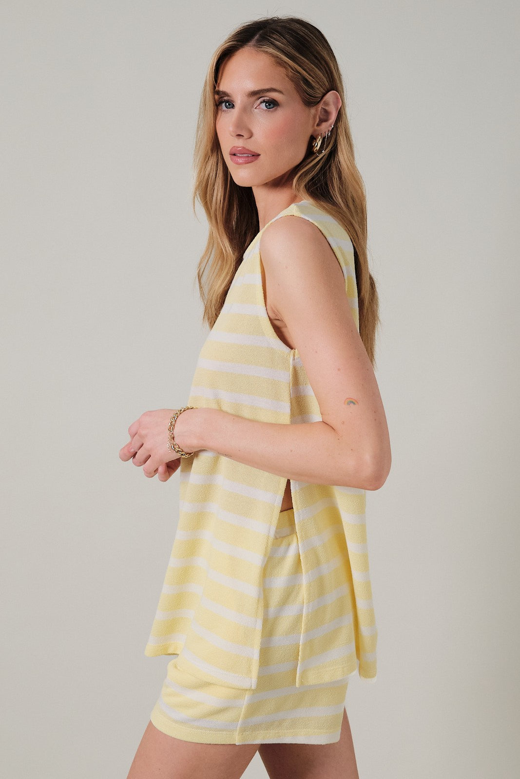 Butter Striped Side Slit Tunic & Short Set