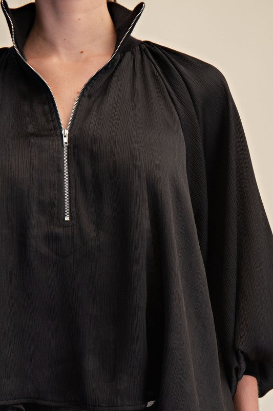 Black Mock Neck Band Blouse