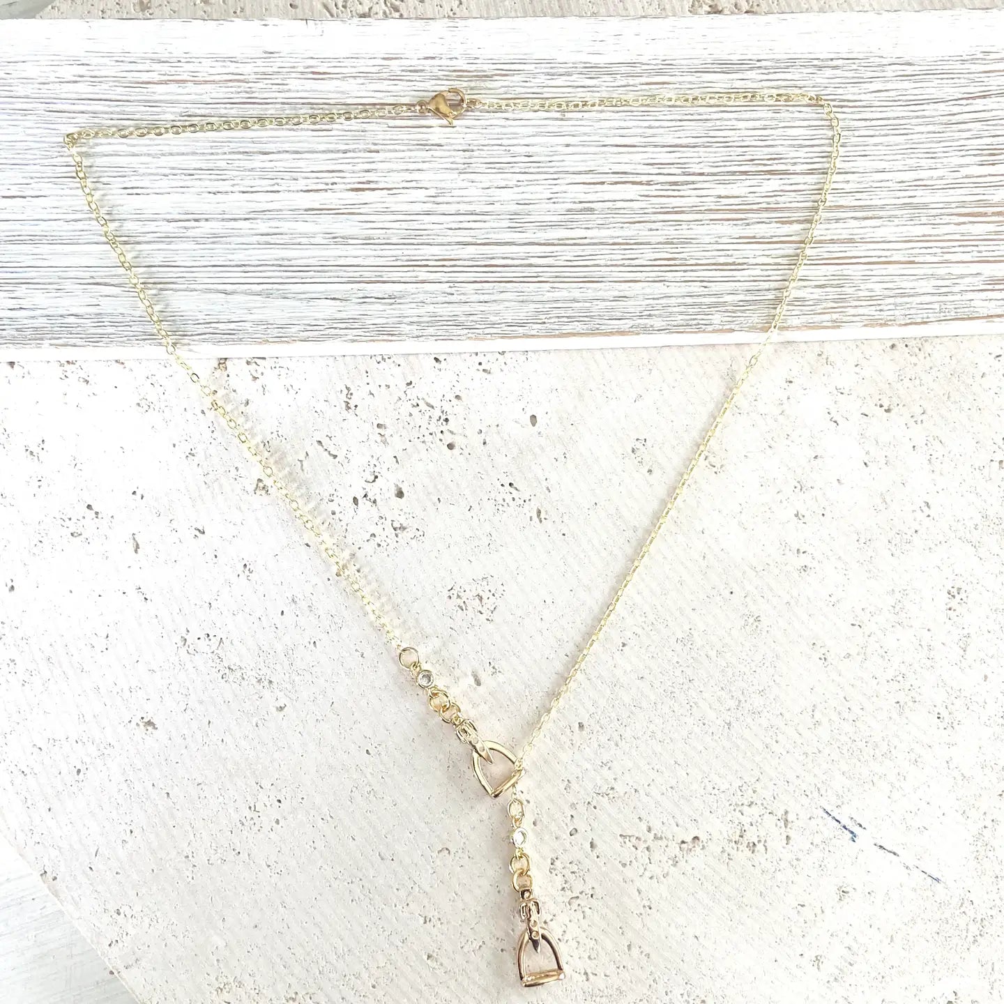 Gold "Y" Stirrup Necklace
