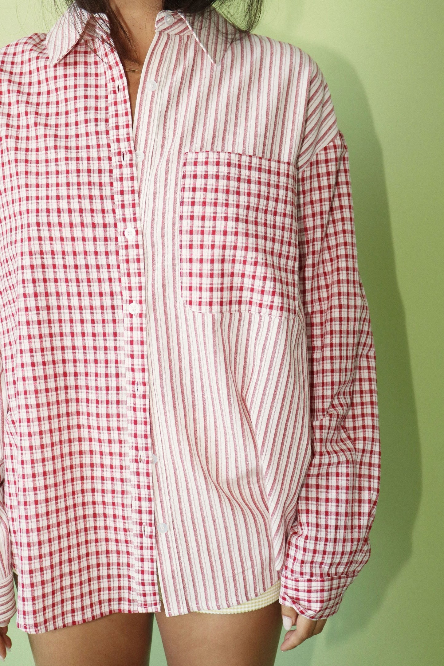 Mixed Stripe & Gingham Button-down Shirt