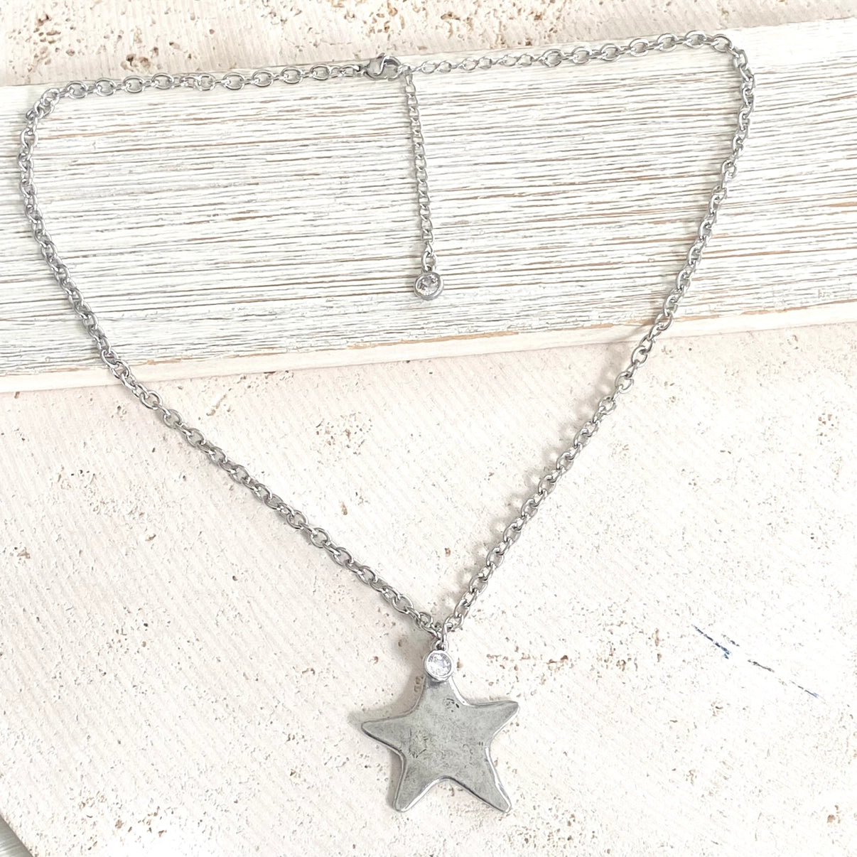 Silver Star & Crystal Necklace
