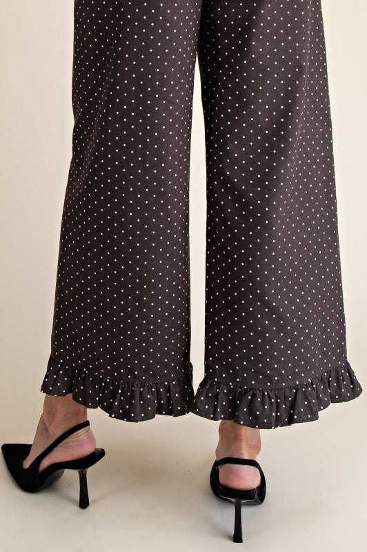 Brown Polka Dot Colette Ruffled Pants