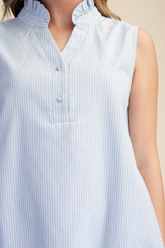 Sky Ruffle Neck Sleeveless Mini Dress