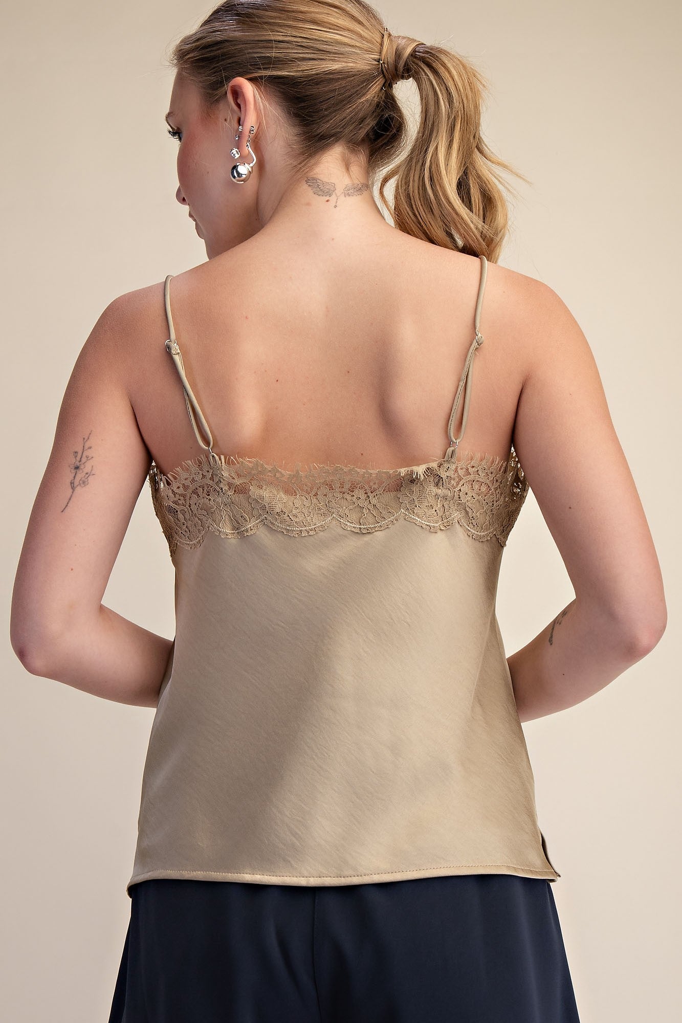 V-Neckline Lace Satin Cami Top