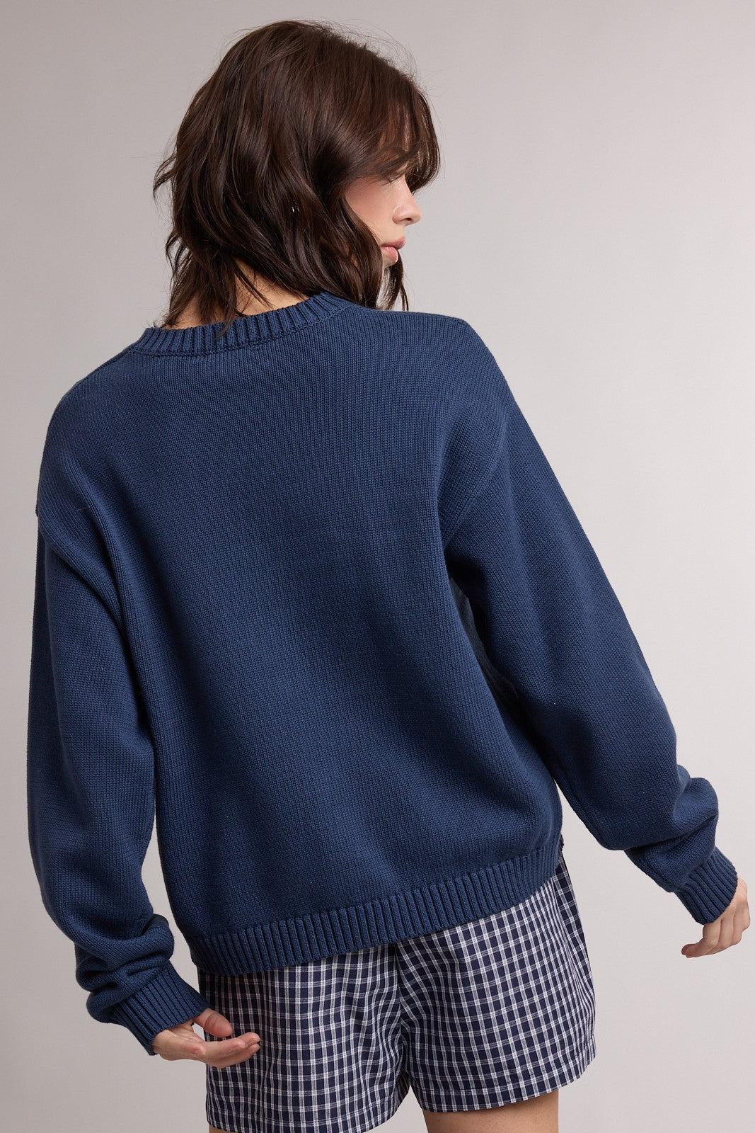 Western Horseshoe Graphic Cozy Sweater- Navy