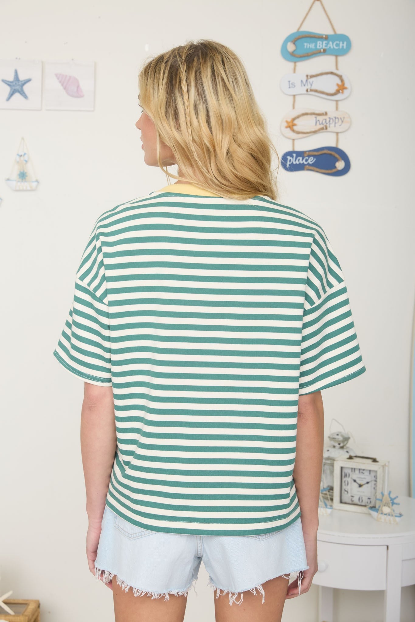 Green Stripe Colorblock Knit T-shirt