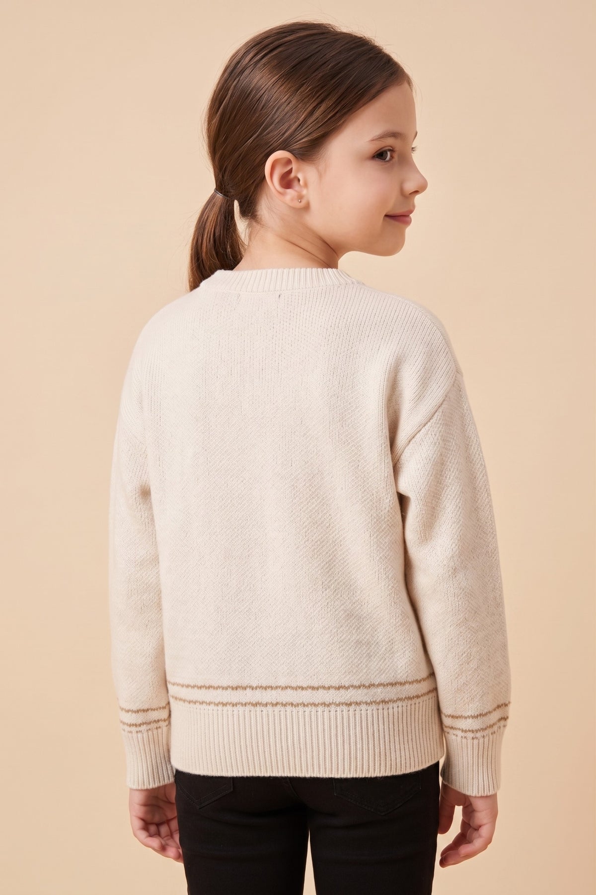 Girls Fuzzy Dachshund Applique Knit Sweater