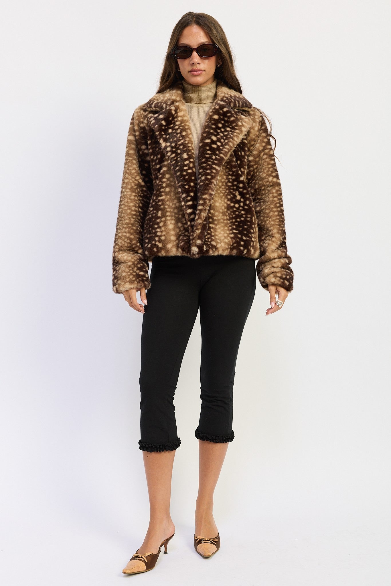 Fawn Print Faux Fur Jacket