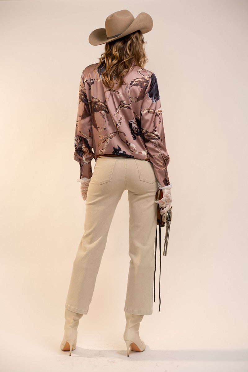 Satin Western Vintage Print Shirt