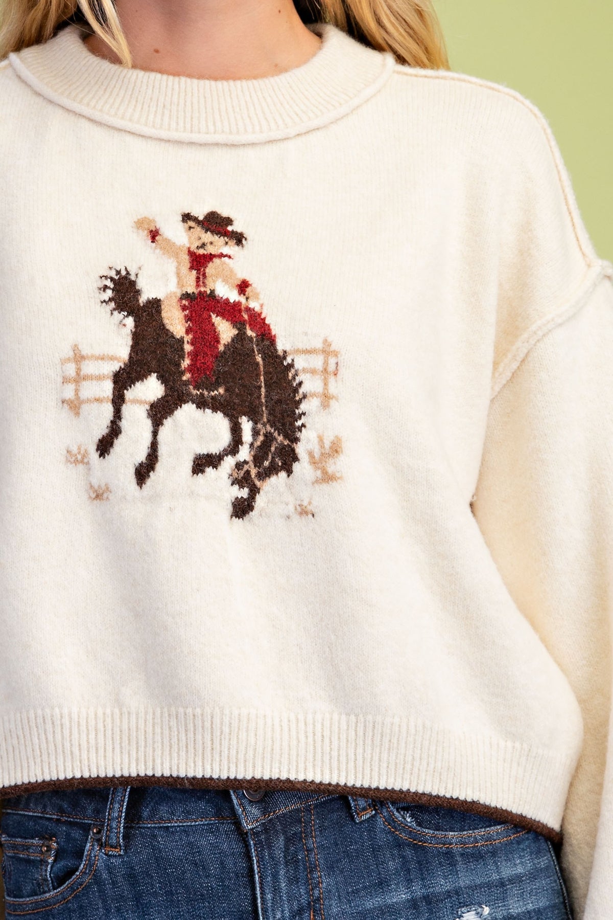Horseback Cowboy Teddy Bear Sweater- Oatmeal