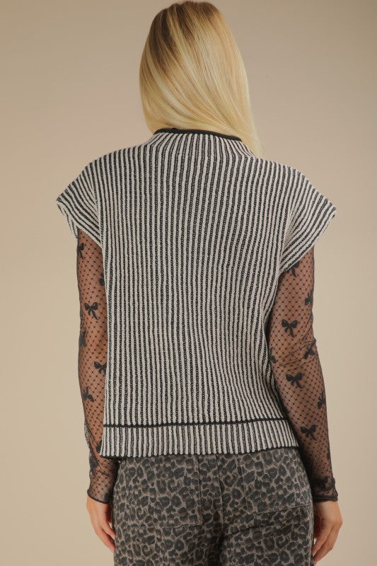 Black Two Toned Ribbed Sweater Vest