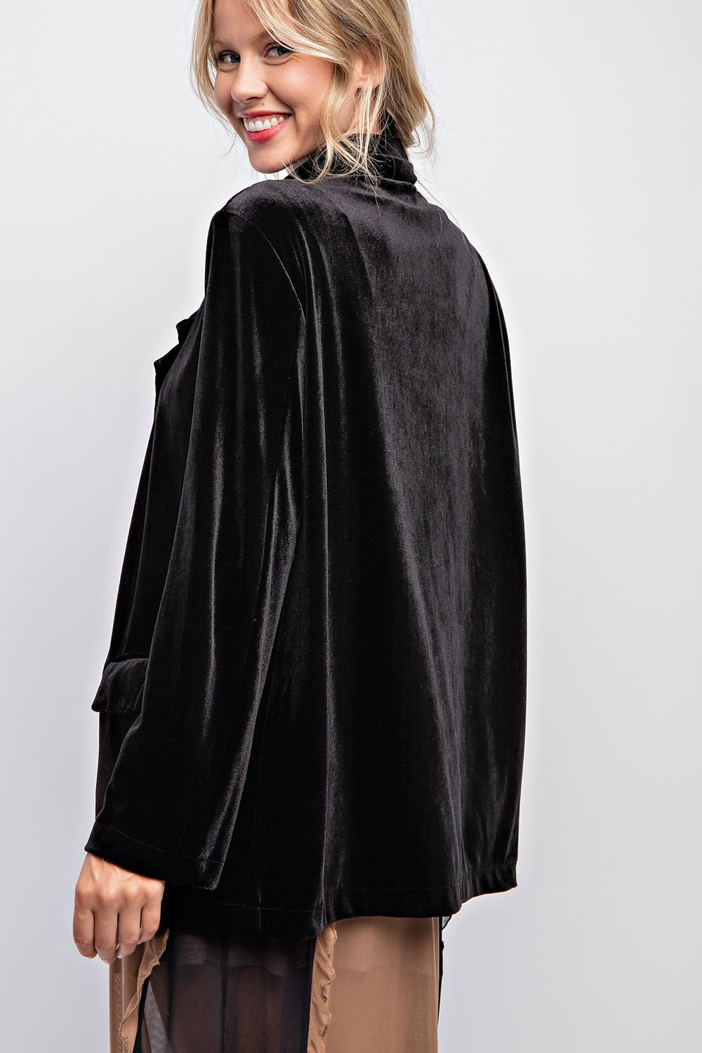 Black Velvet Open Front Blazer