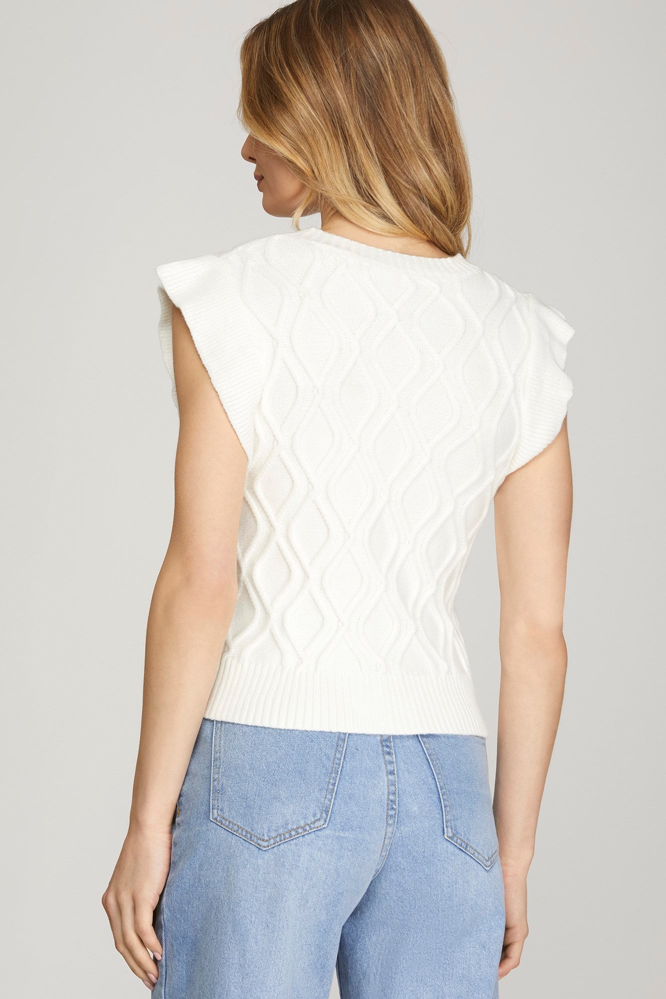 Off White Ruffle Sleeve Sweater
