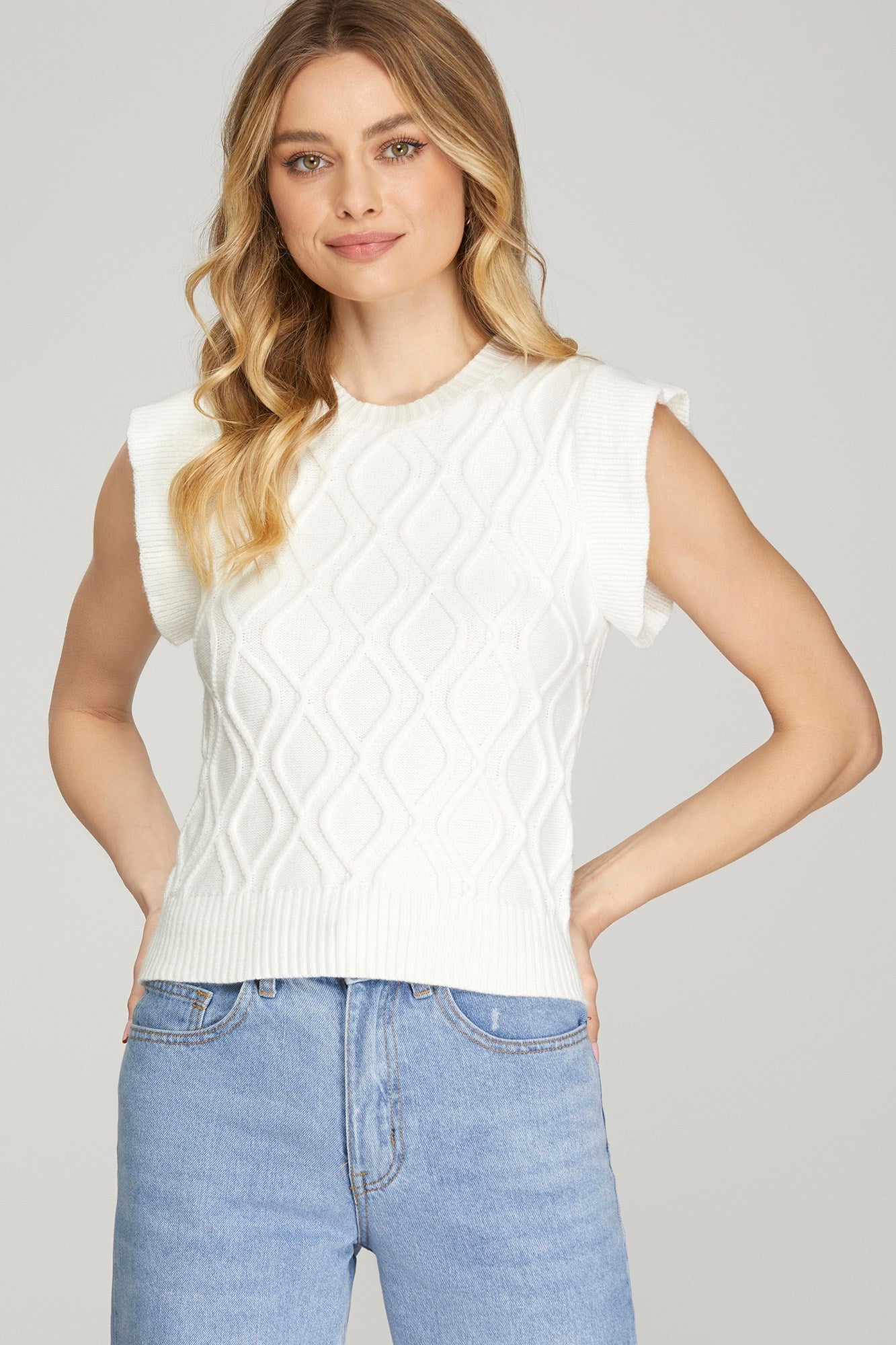 Off White Ruffle Sleeve Sweater