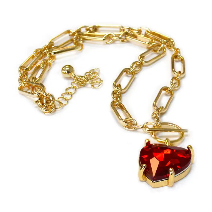 Red Heart Glass Pendant Toggle Necklace